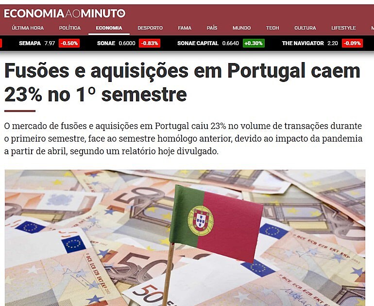 Fuses e aquisies em Portugal caem 23% no 1 semestre